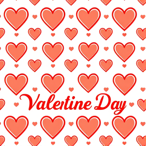Create a high-resolution pattern background featuring repeating hearts and the text "Valentine's Day" in a warm orange color, captured with a Canon EOS R5, 50mm lens, f/2.8 aperture, ISO 100, and a soft focus style for enhanced texture and clarity.
