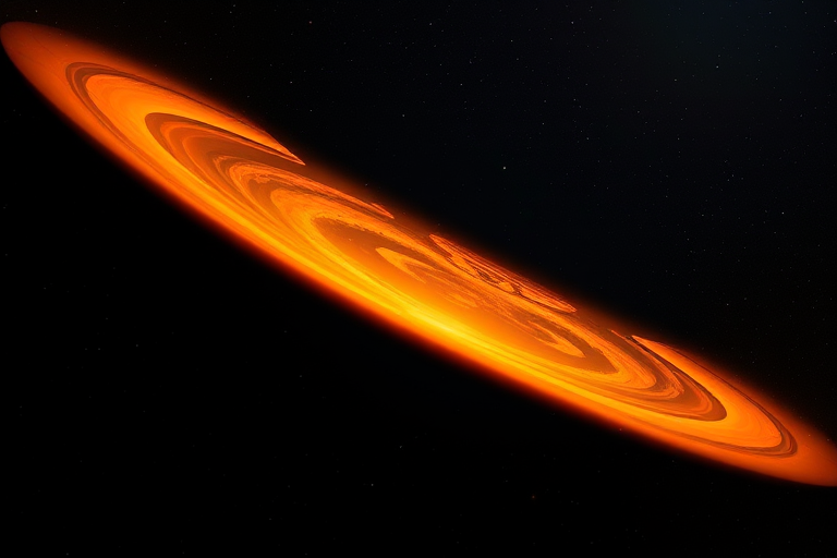 Create a high-resolution image of a distant planet with dramatic orange hues in the atmosphere, showcasing swirling clouds and a curved horizon against a star-filled black background, captured with a DSLR camera at f/8 aperture, 18mm focal length, ISO 200, and a wide-angle lens for enhanced depth of field.
