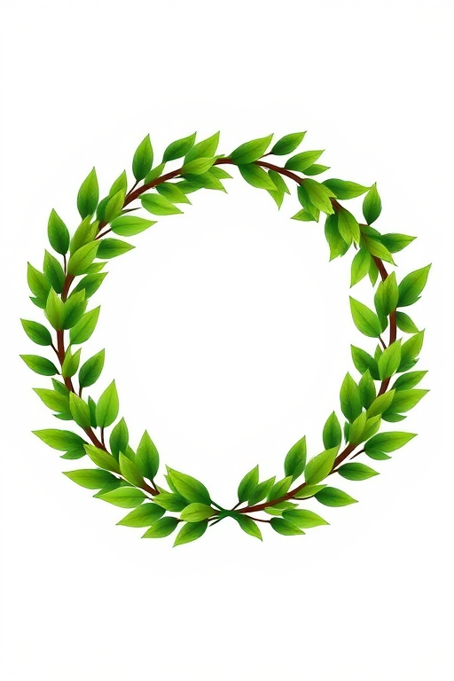 Generate a detailed vector graphic of a green laurel wreath, featuring a symmetrical design with vibrant foliage, shot with a Canon EOS R5 at f/4 for a sharp image contrast, 24mm lens for a wide view, and vivid colors, ensuring high resolution and clean lines for clarity.