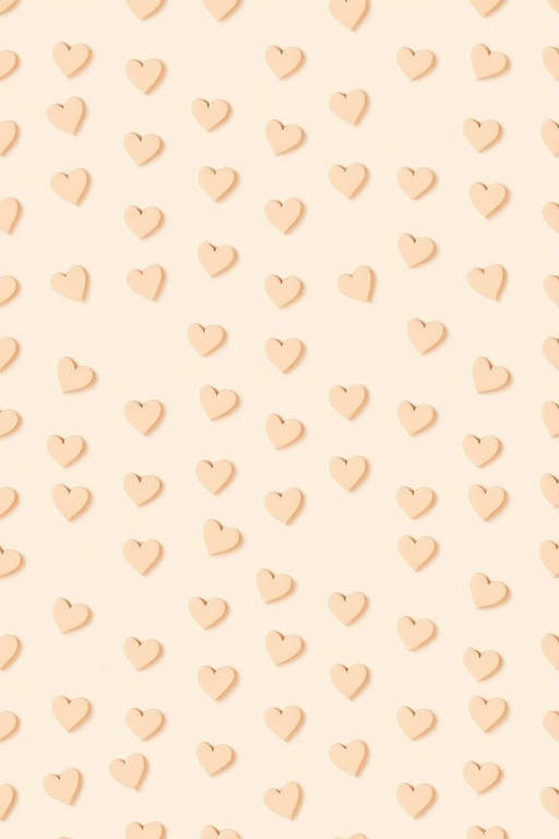 Create a seamless pattern of small hearts in a light beige color on a cream background, captured with a DSLR camera at f/8 aperture, ISO 100, 50mm focal length, top-down view, using natural light for softness.