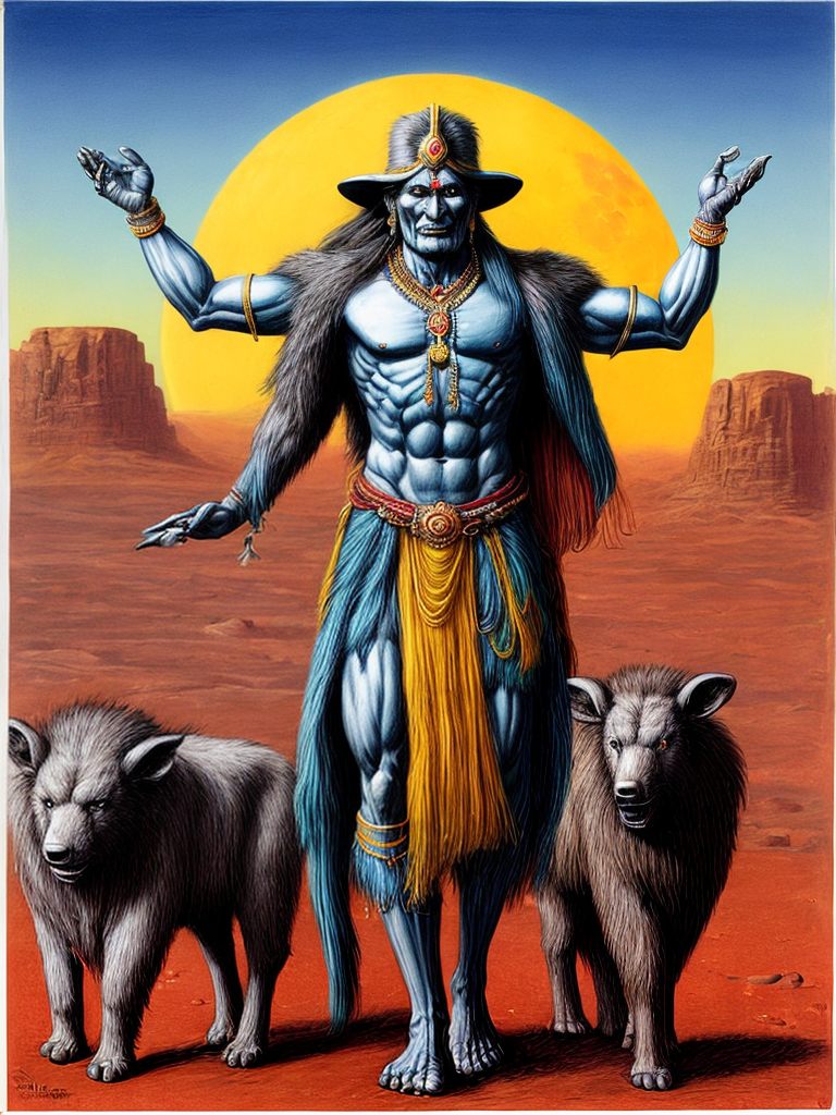 YAMARAJA INDIAN DETH GOD WITH HIS WEPENS AND BUFFLO ROMING IN MARS ...