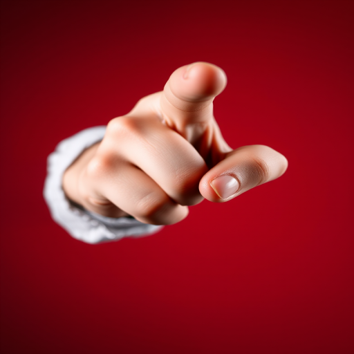 Create a high-resolution image of a stylized hand pointing to the left, using a DSLR camera with a 50mm lens, aperture set to f/2.8, ISO 100, and a shallow depth of field, focusing on the hand against a solid color background with dramatic lighting to enhance contrast and details.