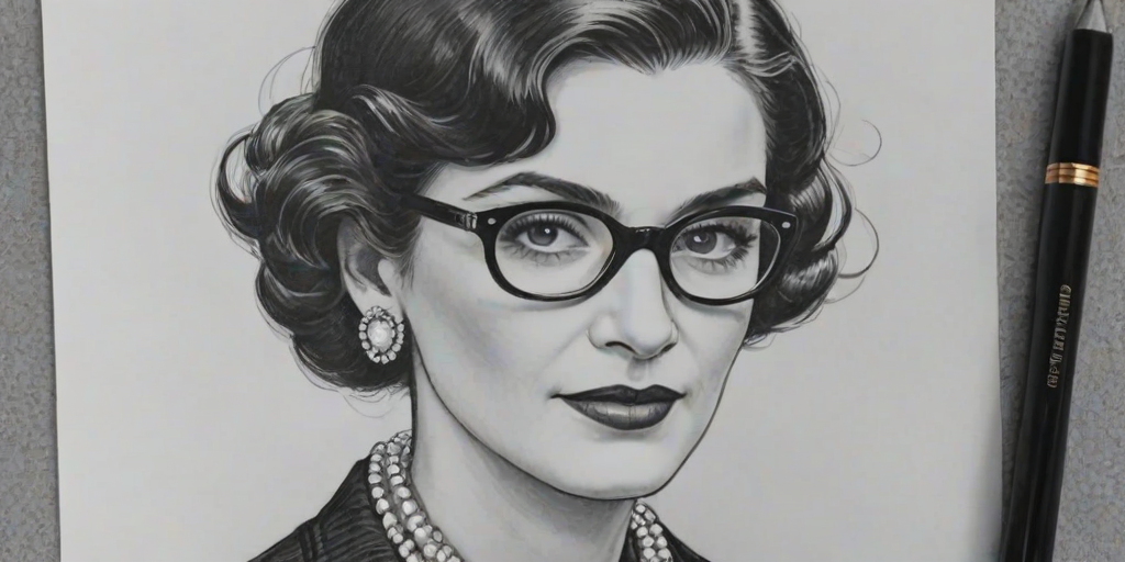 Bewitching Coco Chanel, pencil sketch, portrait of Pleasing woman 1932s in glasses, hair style beatnik, outline, clear lines, fine lines, 8k