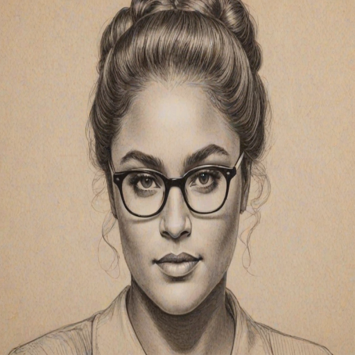 Captivating Danielle Brooks, pencil sketch, portrait of Fetching woman 1947s in glasses, hair style beatnik, outline, clear lines, fine lines, 8k