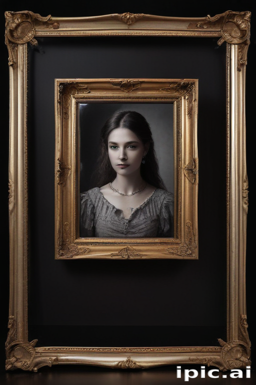 Elegant Portrait of a Young Woman in an Ornate Gold Frame