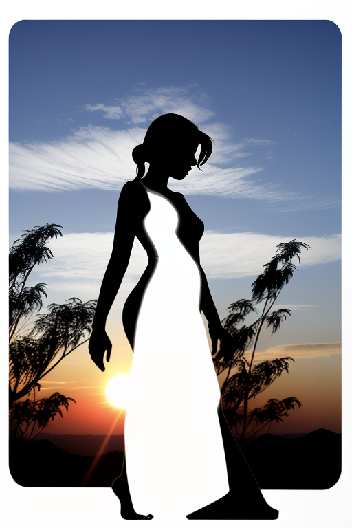 Silhouette of a Woman in a Flowing Dress Against a Beautiful Sunset