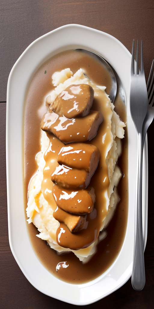 chicken with gravy over mashed potatoes