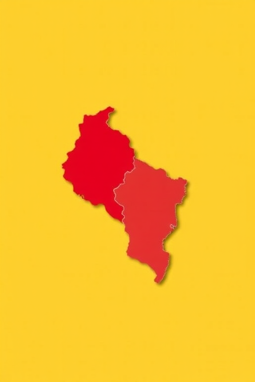 Create a high-resolution image of a stylized political map of El Salvador highlighting a specific region in red against a yellow background, taken with a DSLR camera at a focal length of 50mm, aperture f/8, ISO 100, using a top-down view to enhance clarity and detail.