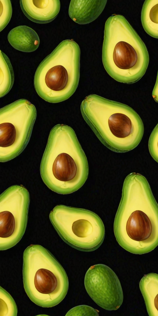 create a seamless pattern featuring sliced avocados on a black background