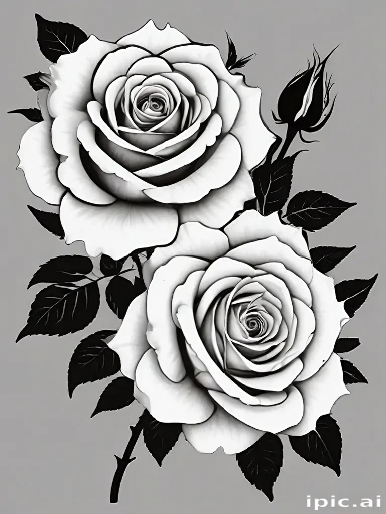 roses clipart black and white