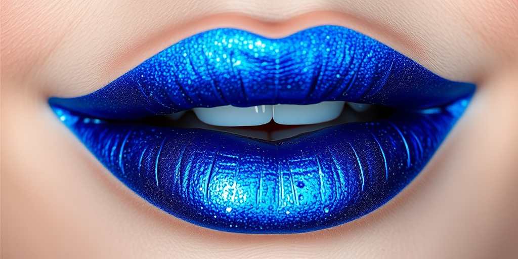 Daring metallic blue "Cosmic Frost" lip stain creates an otherworldly effect on perfectly lined lips, featuring a long-lasting matte formula with holographic undertones