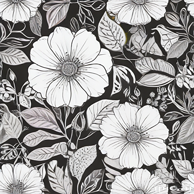 Elegant Black and White Floral Pattern Featuring Intricate Leaves and ...