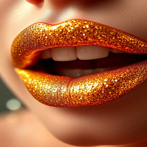 Glittery golden lips with a sparkling finish, called "Midas Touch," featuring ultra-fine shimmer particles and a luxurious, party-ready look