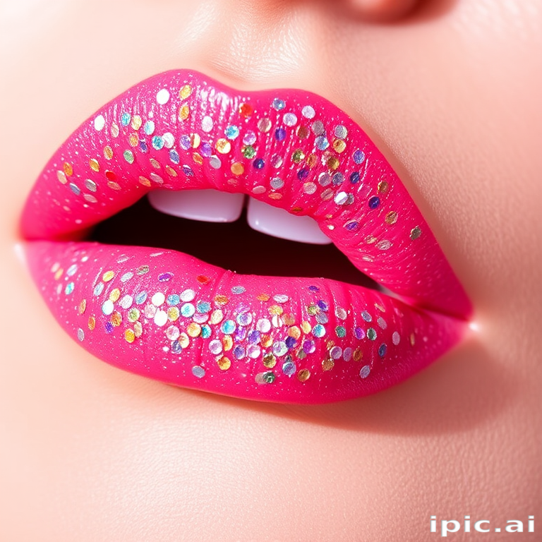 Glitter-packed liquid lipstick titled "Diamond Dust" in a clear base with multi-colored sparkles for a dazzling, jewel-like finish