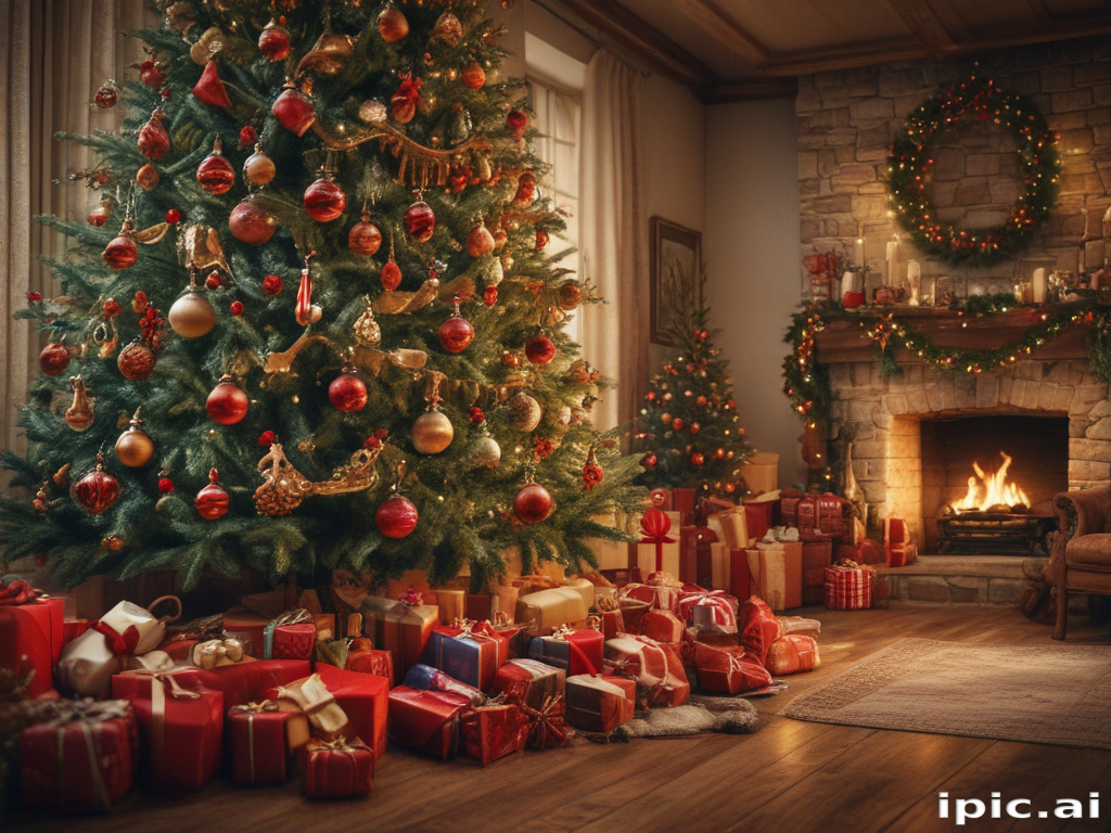 A Cozy Christmas Scene Featuring a Beautifully Decorated Tree and Gifts.