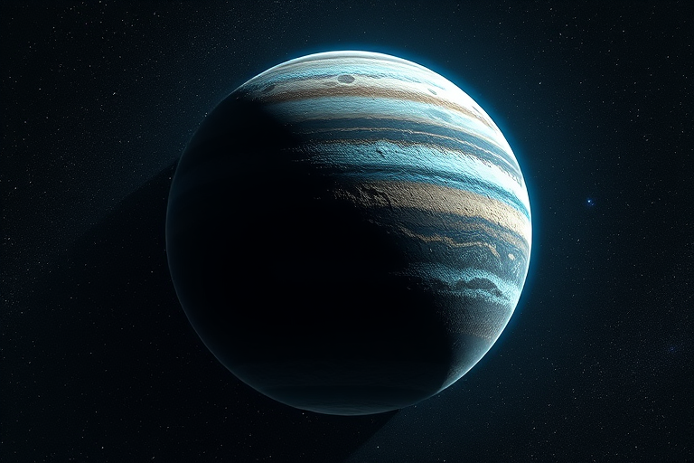 Create a high-resolution image of a distant planet with a rocky surface and glowing blue accents, set against a starry space background, captured with a 24mm lens, f/8 aperture, ISO 100, using a DSLR camera in a wide-angle view to emphasize depth and detail.