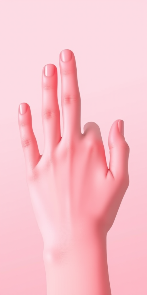 create a smooth gradient hand illustration with soft pink shades, camera settings: f/2.8 aperture, 1/125 shutter speed, ISO 100, camera view: close-up, camera style: minimalist, camera type: digital illustration