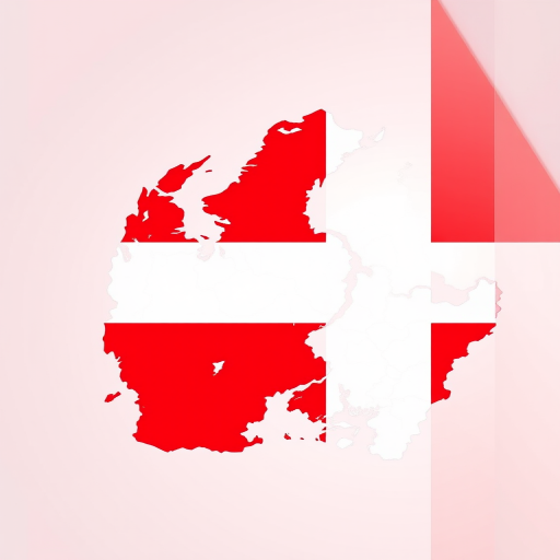 Create a high-resolution image of a silhouette map of Denmark filled with the Danish flag colors, use a DSLR camera, set aperture to f/8, ISO 100, and a focal length of 50mm, shot in natural light from a top-down view.