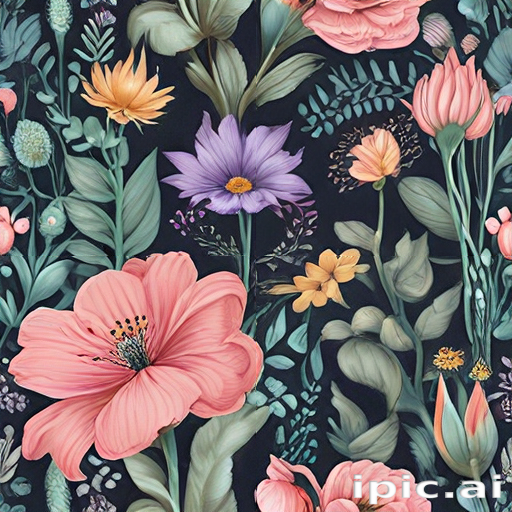 Vibrant Floral Patterns with a Rich Dark Background of Colorful Blooms