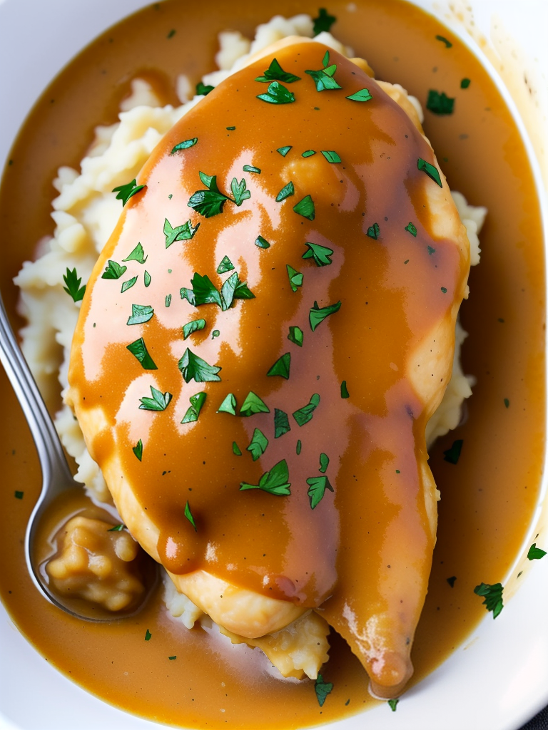 chicken in gravy over mashed potatoes