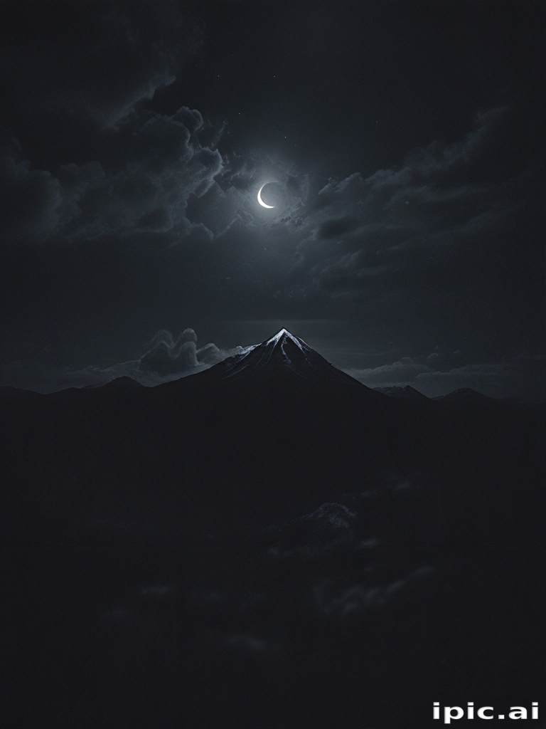 Majestic Mountain Under a Crescent Moon in a Starry Night Sky