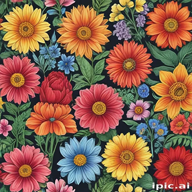 colored drawings of flowers