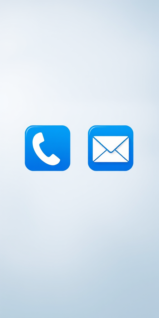 Create a high-resolution image featuring four blue square icons: an '@' symbol, a telephone, an envelope, and a location pin, using a Canon EOS 5D Mark IV camera with a 50mm lens, aperture set to f/2.8, ISO 100, and a soft focus background for enhanced clarity and detail.