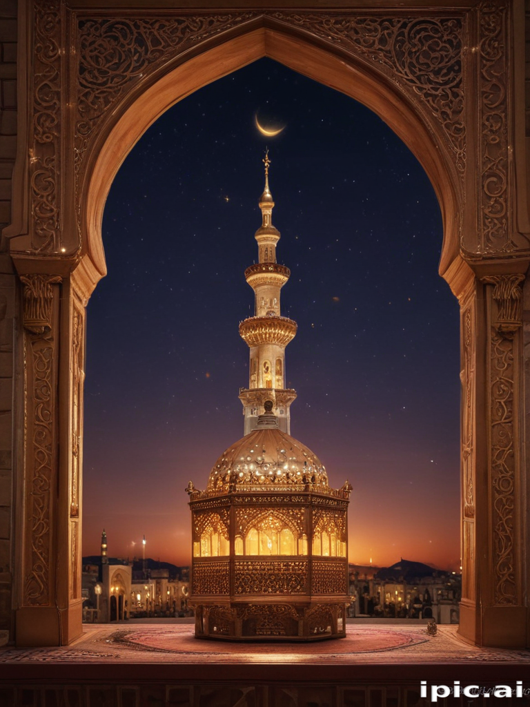 Majestic Mosque Minaret Illuminated Under a Starry Night Sky