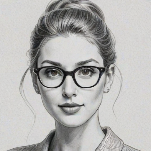 Charming Whitney Port, pencil sketch, portrait of Elegant woman 1957s in glasses, hair style beatnik, outline, clear lines, fine lines, 8k