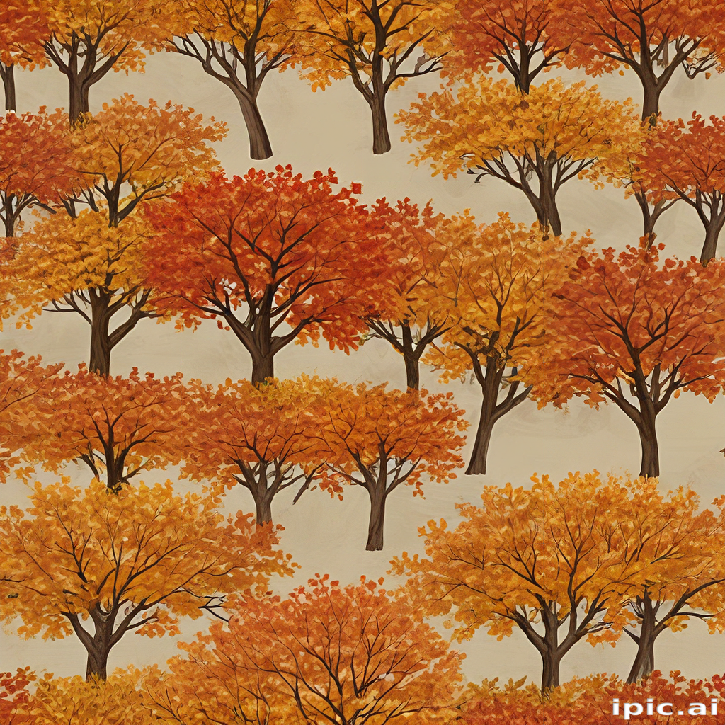 Vibrant Autumn Forest Scene with Lush Trees in Warm Orange Tones