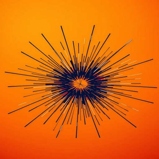 Create a vector graphic explosion design featuring dynamic rays radiating outward from a central point on an orange background, shot with a Canon EOS R5 at f/8, ISO 100, 24mm focal length, in a flat lay style to enhance clarity and detail.