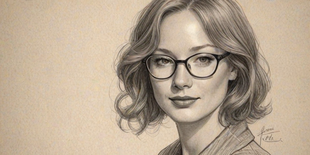 Delightful Alicia Witt, pencil sketch, portrait of Attractive woman 1928s in glasses, hair style beatnik, outline, clear lines, fine lines, 8k