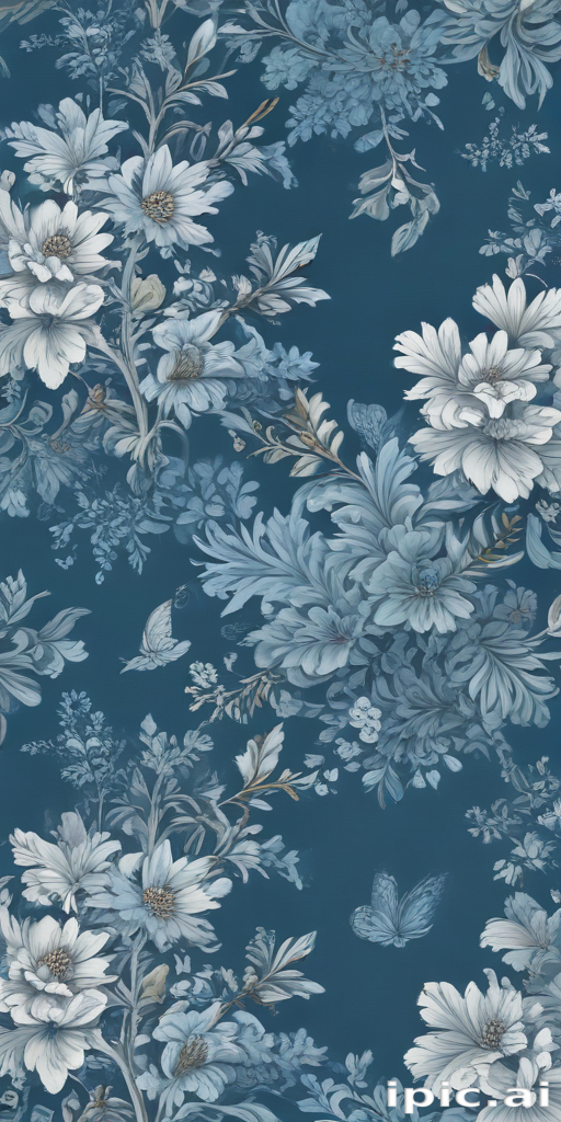 Elegant Floral Pattern in Soft Blue Tones with Delicate Butterflies