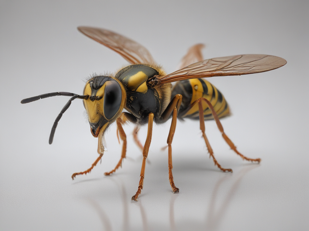 A Close-Up View of a Striking Yellow and Black Insect on White Background.
