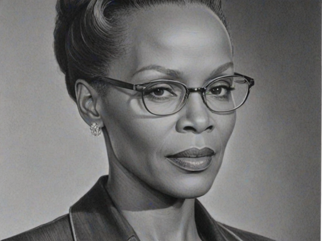 Beauteous Avery Brooks, pencil sketch, portrait of Resplendent woman 1951s in glasses, hair style beatnik, outline, clear lines, fine lines, 8k