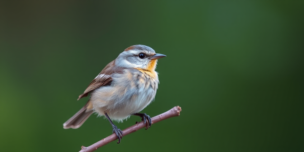 A detailed close-up of a small bird perched on a branch with a blurred green background, using a Canon EOS R5 camera with a 100mm f/2.8 macro lens, aperture set to f/4, shutter speed at 1/800s, ISO 200, natural lighting to enhance sharpness and colors.