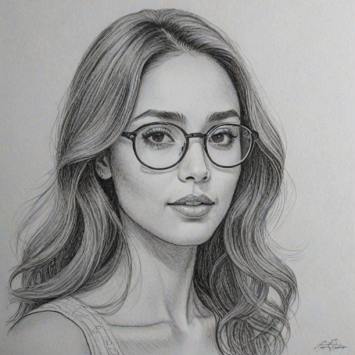 Exquisite Lindsey Morgan, pencil sketch, portrait of Radiant woman 1972s in glasses, hair style beatnik, outline, clear lines, fine lines, 8k