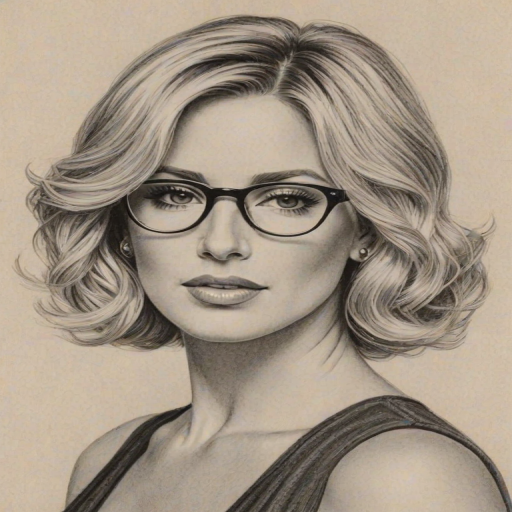 Ravishing Kim Zolciak, pencil sketch, portrait of Graceful woman 1928s in glasses, hair style beatnik, outline, clear lines, fine lines, 8k