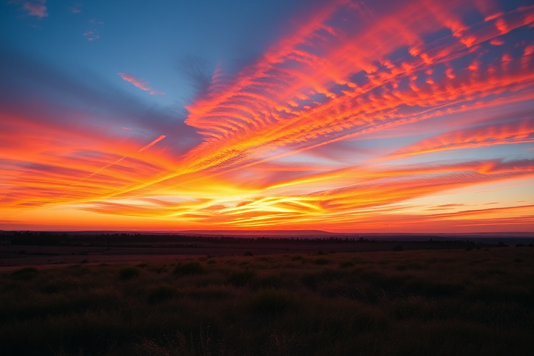 Generate a high-resolution image of a serene landscape at sunset, with vibrant colors in the sky, using a Canon EOS R5, 50mm lens, aperture f/1.8, ISO 100, shutter speed 1/200 sec, in a wide-angle view to capture the expanse of the scene.
