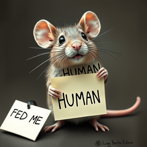mouse holding a note which says "FEED ME HUMAN"