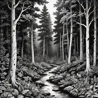 forest clipart black and white
