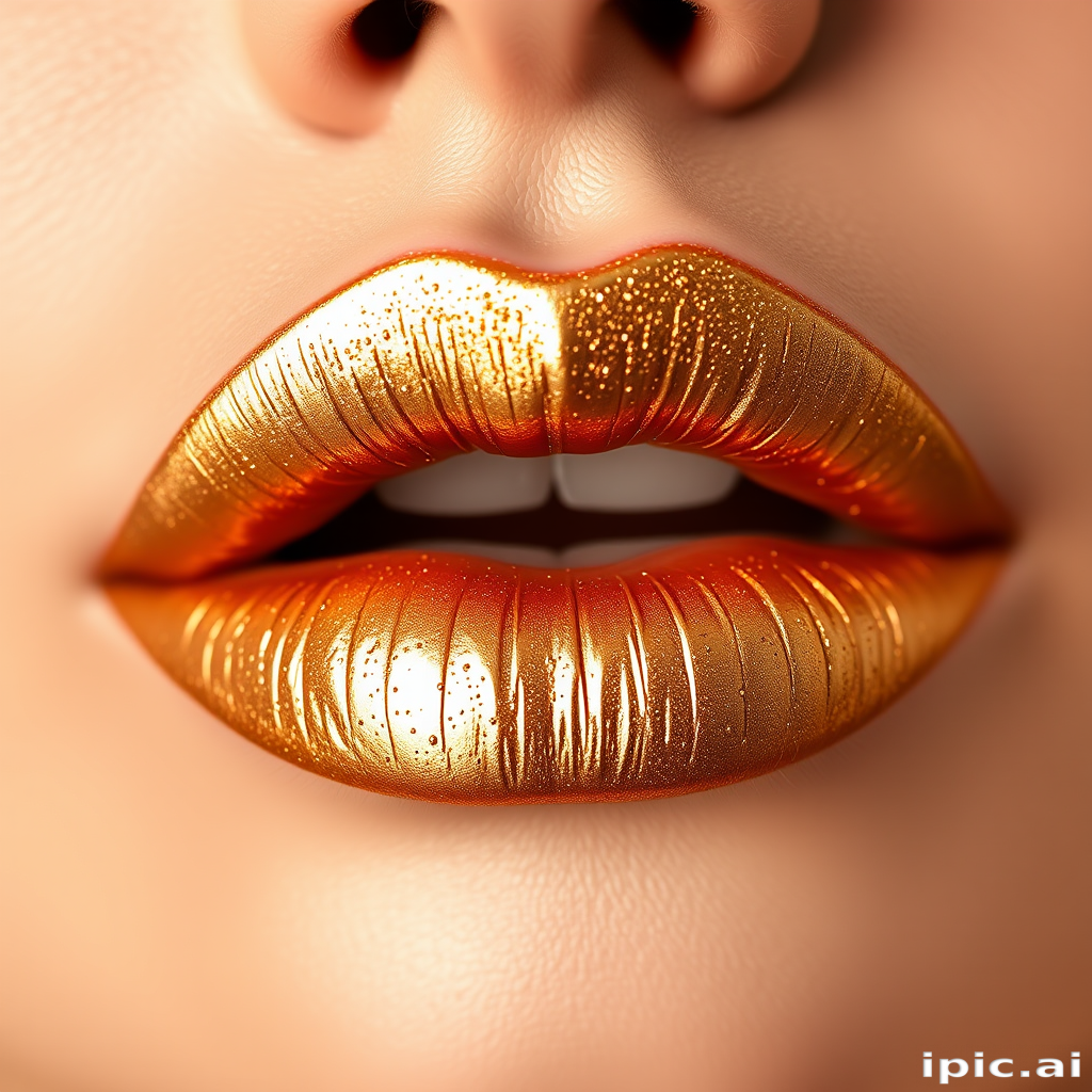 Luxurious champagne gold lips with a metallic finish, adding a touch of opulence and glamour to any makeup look