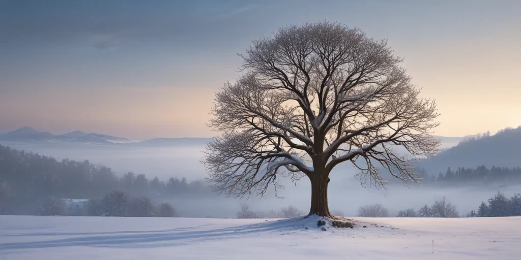 Winter Tree Entourage A Majestic Winter Tree Standing Alone in a Serene Snowy Landscape.