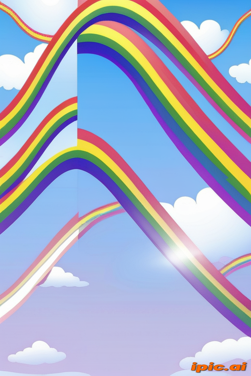 Colorful Rainbows Arched Across a Bright Blue Sky with Fluffy Clouds