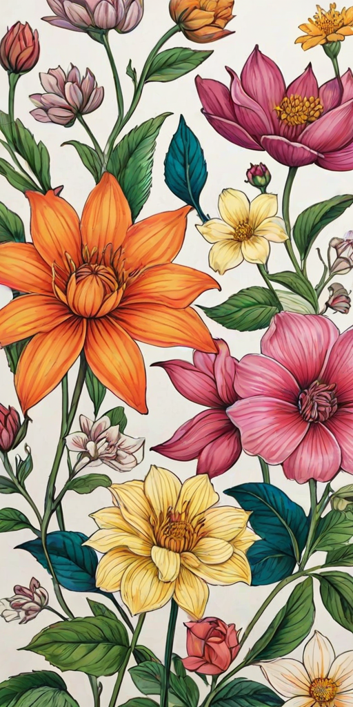 flower drawings with color