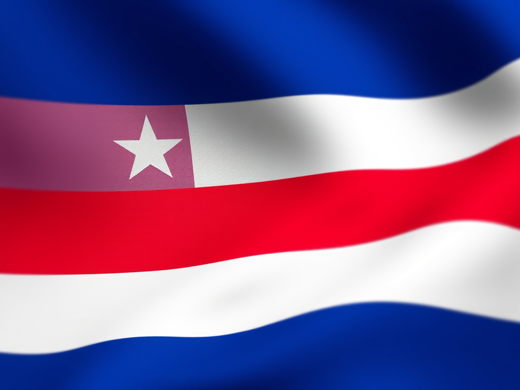 Create a high-resolution image of the Costa Rican flag with a smooth gradient effect, using a DSLR camera at f/8 aperture, 50mm lens, ISO 100, and a slight soft-focus background for depth.