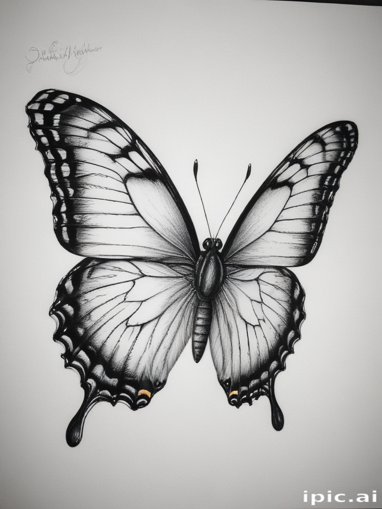 Intricate Black and White Illustration of a Beautiful Butterfly Design