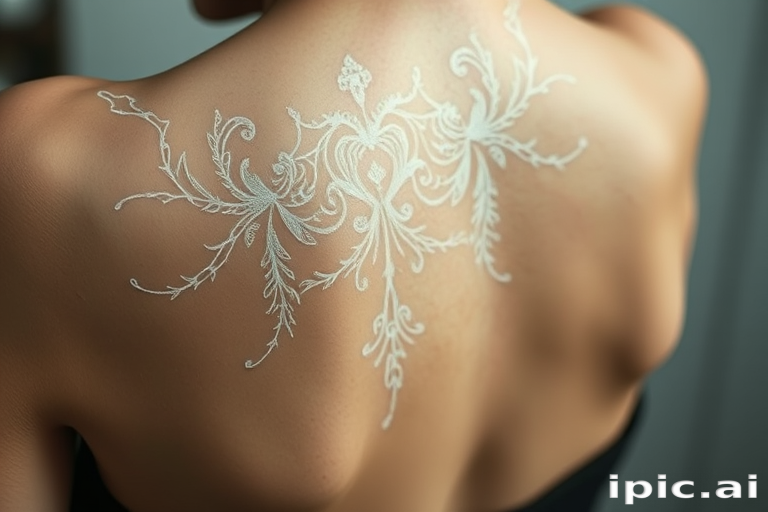 White ink tattoo dubbed "Ethereal Whisper" creating subtle designs that appear as raised scars or delicate lace-like patterns against the skin