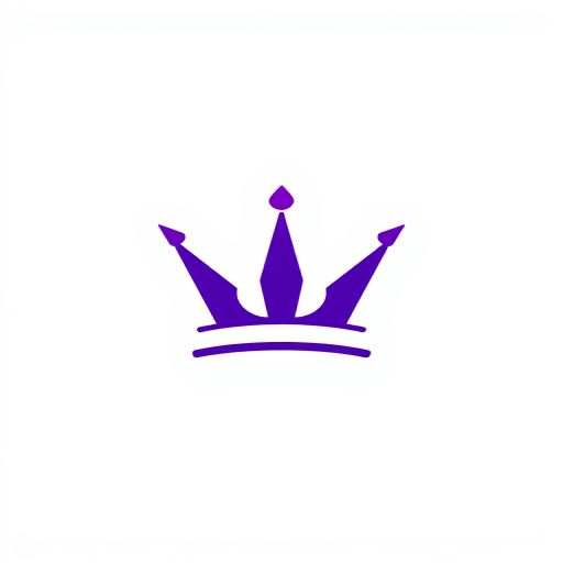 Create a sleek, minimalist logo featuring a stylized crown in shades of purple against a white background, using a Canon EOS R5 camera, 50mm lens, f/2.8 aperture, ISO 100, with soft lighting for enhanced clarity and color vibrance.