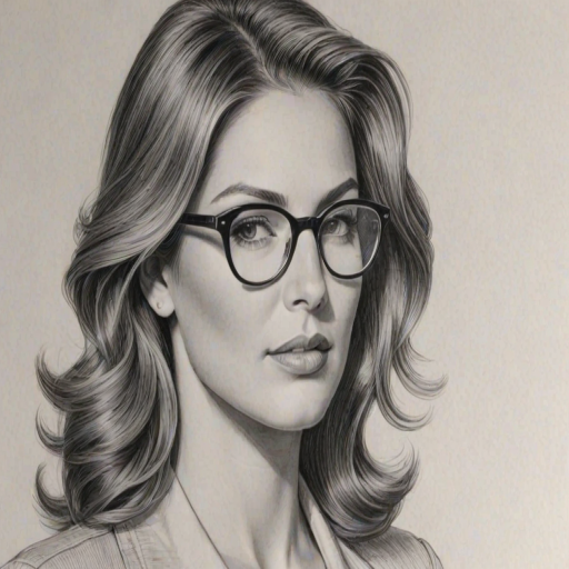 Sublime Daisy Fuentes, pencil sketch, portrait of Superb woman 1947s in glasses, hair style beatnik, outline, clear lines, fine lines, 8k
